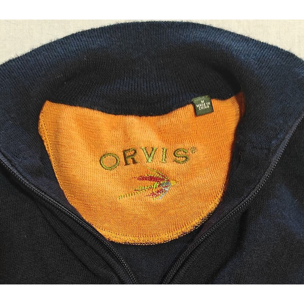 Orvis Navy Quarter Zip Sweater Vest Orange Lining Fly Fishing Logo M - Picture 4 of 5